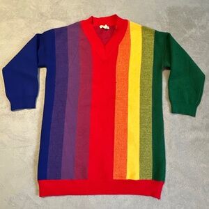 Hot & Delicious Rainbow Stripe Sweater Dress Medium Oversized Knit Pride Boho